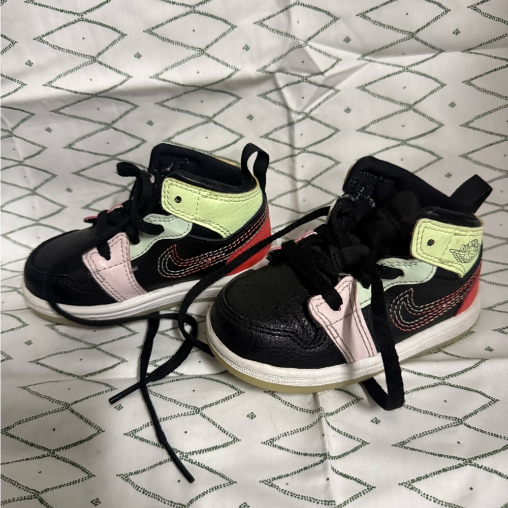 Jordan Kids Black Sneakers with Pink & Lime Accents